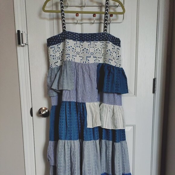 PRICE REDUCTION - New Anthropologie Love Binetti Tiered Patchwork Dress Size L - Picture 5 of 7